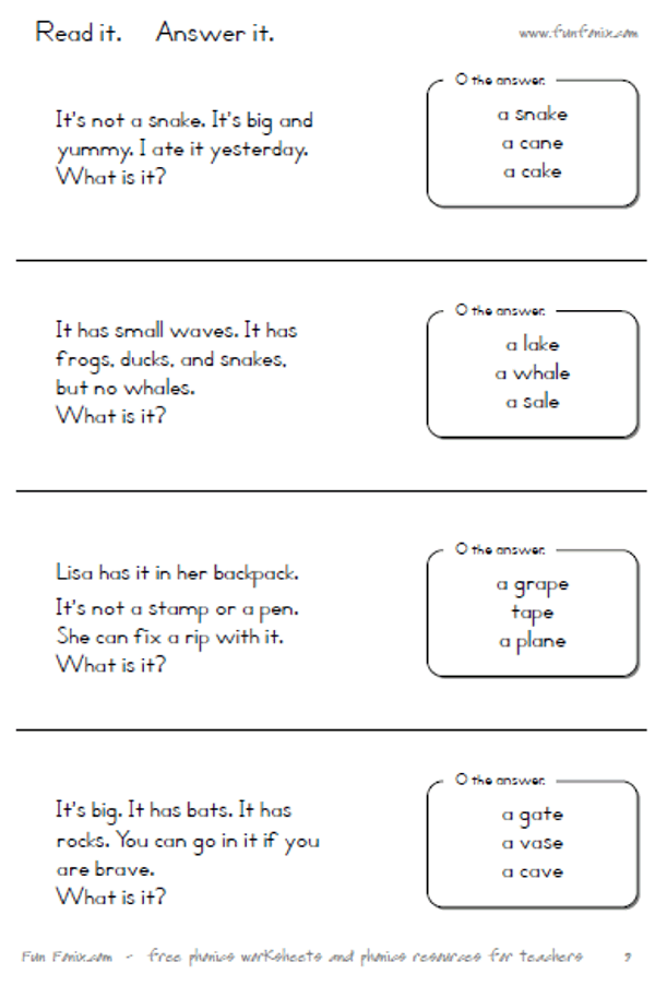 Fun Fonix Book 3: long vowels and silent e worksheets