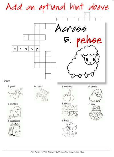 Crossword with scrambled spelling hints example
