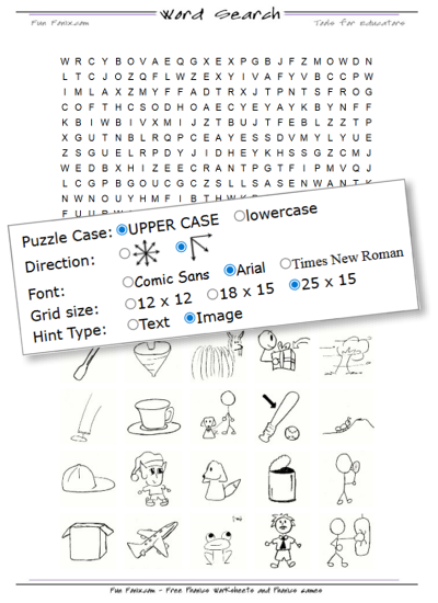 Word search maker with image hints