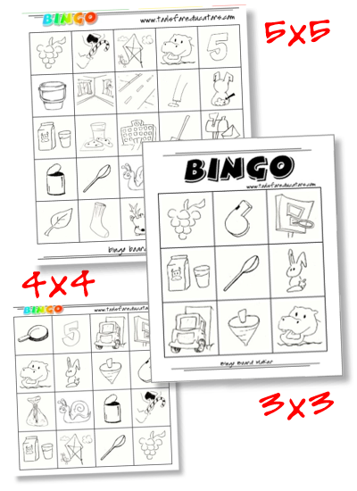 Bingo board sizes - 3x3, 4x4, 5x5