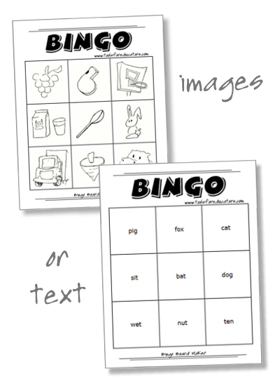Bingo boards with images or text